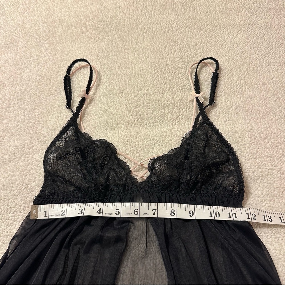 Victoria’s Secret Black Sheer Lace Babydoll Lingerie Chemise Slip Lace Ruffles - Picture 5 of 9